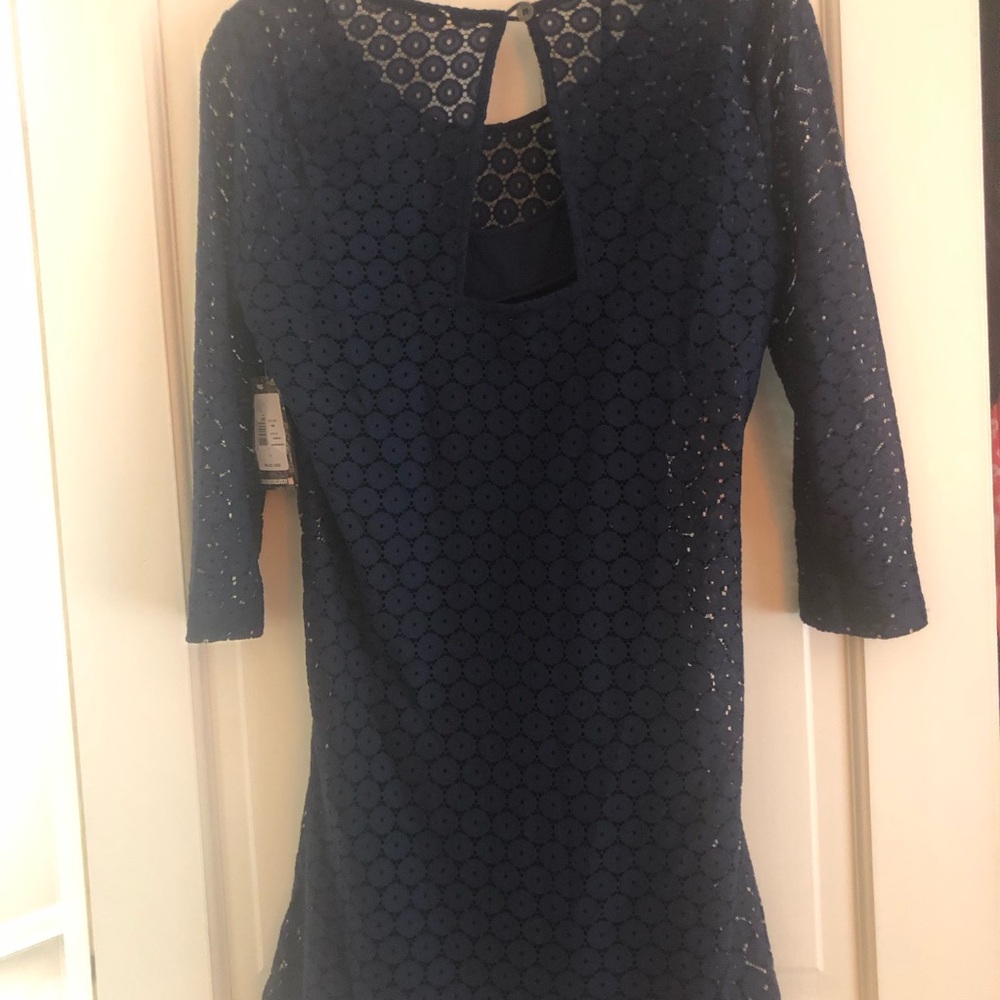 Quicksilver Navy Lace Sheath Dress with Keyhole Back